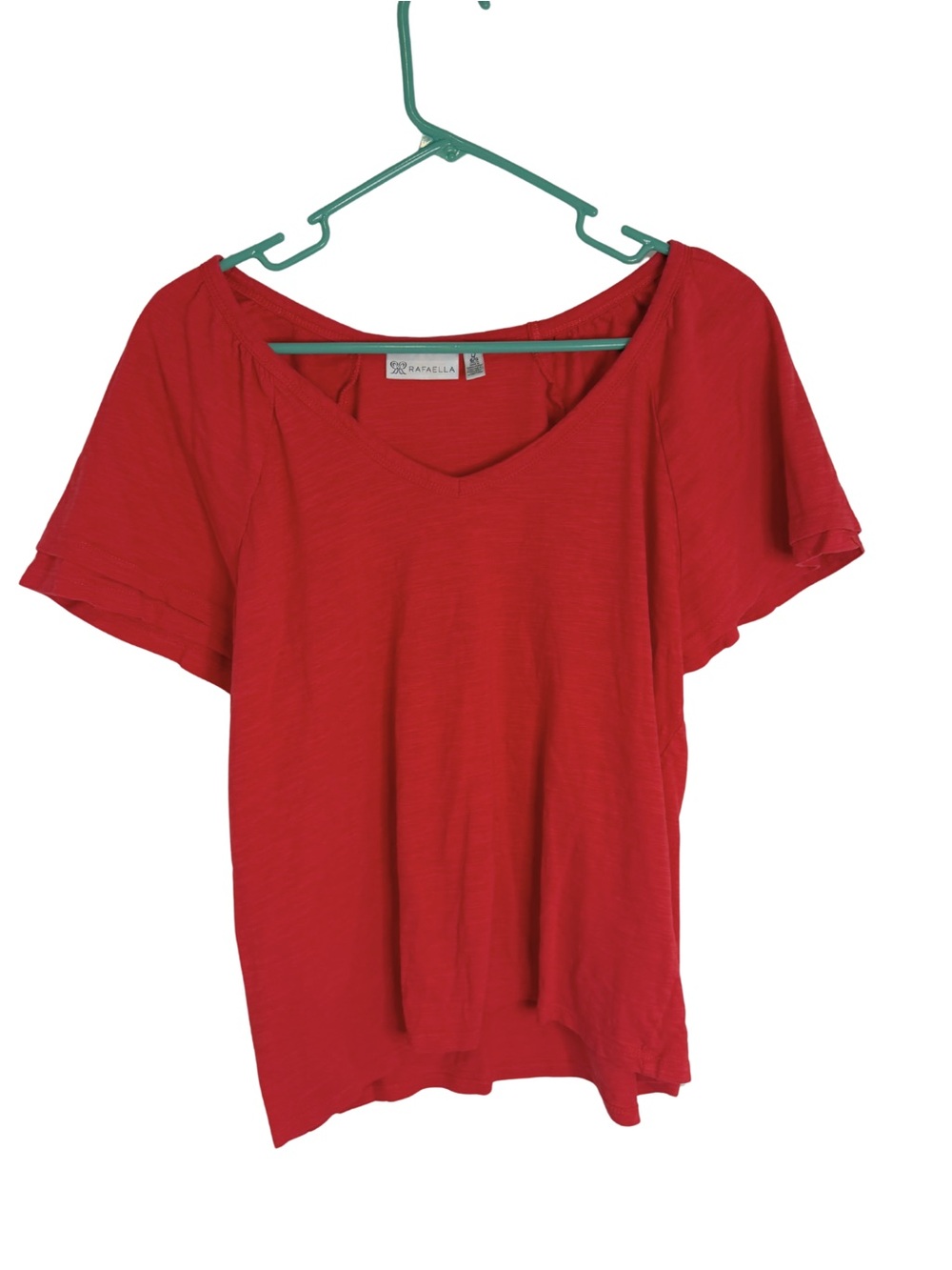 3/$20 Rafaella Red V-Neck Short Flutter Sleeve Tee